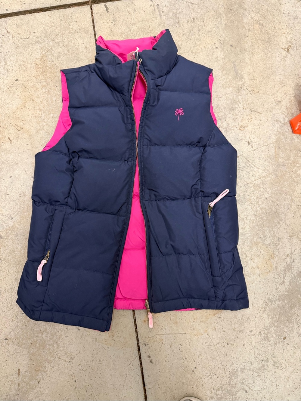 Lilly Pulitzer Fully Reversible Navy and Hot Pink Puffer Vest Sz XS